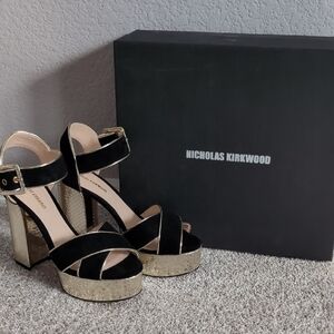 Nicholas Kirkwood Black and Gold Platform Sandals
